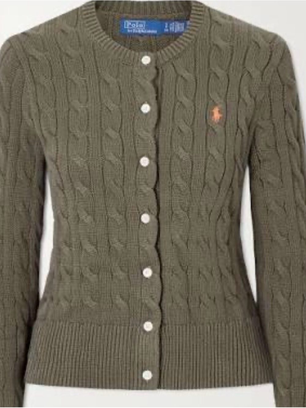 Ralph Lauren Olive Green Cable-Knit Cardigan Sweater - Picture 6 of 7